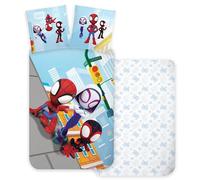 Parure de lit Spiderman Spidey Personnage Léger pour Enfant | Housse de couette 140x200 et Taie d'oreiller 60x65, 100% Coton, Multi-Couleur