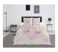 Parure de Lit Stitch et Angel Disney - Housse de Couette 240x220 cm Réversible - 2 Taies d'oreiller 65x65 cm - 52% Coton 48% Polyester - Certifiée Oeko-Tex - Fermeture Boutons - Rose et Beige