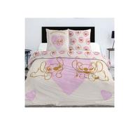 Parure de Lit Stitch et Angel Disney - Housse de Couette 240x220 cm Réversible - 2 Taies d'oreiller 65x65 cm - 52% Coton 48% Polyester - Certifiée Oeko-Tex - Fermeture Boutons - Rose et Beige