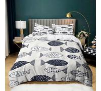 Parure de Lit Style Bohème 140x200 cm Housse de Couette 1 Personnes Poisson D'Océan Abstrait pour Adultes Garçons et Filles, Ensemble de Literie en Microfibre Douce avec 2 Taies d'oreiller 65x65 cm
