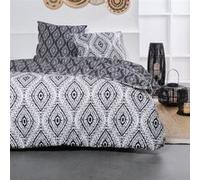 Parure de lit Sunshine - 240x220 cm - 2 personnes - Coton imprimé ethnique Noir, Blanc G