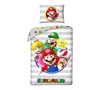Parure de Lit Super Mario Bros, Housse de Couette Super Mario Bros Réversible avec Taie d'oreiller, 2 Pièces (140x200 cm + 65x65 cm), 1 Personne (Parure Mario-a)
