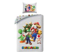 Parure de Lit Super Mario Housse de Couette Réversible 140x200 cm avec Taie d'oreiller - Certification Oeko-Tex Standard 100 - Microfibre Douce - Design Personnages Mario Luigi Bowser