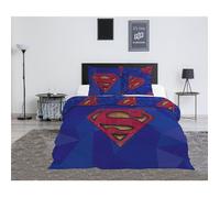 Parure de Lit - SUPERMAN - Modèle Logo - Housse de Couette 240x220 cm - Taies d’Oreiller 65x65 cm - Polycoton