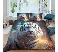 Parure de lit Tigre Art 3D Chambre ado déco | Résistant aux couleurs, Fermeture invisible, Toutes saisons, Respirant, Doux, Lavable en machine Super king（260x220cm）