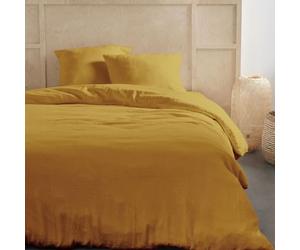 Parure de lit Today 2 personnes, 240x220cm, Gaze de coton et coton, Ocre