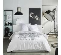 Parure de lit - TODAY - JAVA - 2 personnes - 240x220 cm - Coton - Imprimé New York - Blanc