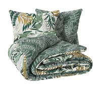 Atmosphera – Parure de lit Tropik en coton 240x220 cm Vert/Blanc/Moutarde