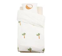 Atmosphera – Parure de lit Tufté 140x200 cm coton Blanc imprimé Palmier et Noix de Coco