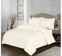 Parure de lit unie 100 % coton égyptien 200 fils avec housse de couette et taies d'oreiller gratuites - Infroissable et facile d'entretien - Tailles simple, double, super king size (crème, simple)