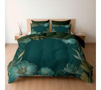 Parure de Lit Vert Olive Floral Botanique, Housse de Couette avec Fermeture Zippée, 4 Attaches d'angle, Linge de Lit Line Art Vintage 90x190cm, 1 Taie 65x65cm