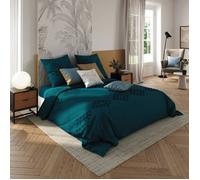 Parure de lit ""Vilma"" en coton lavé tufté bleu canard 260x240cm - Atmosphera Créateur d'intérieur
