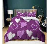 Parure de Lit Violet 140x200 cm Housse de Couette 1 Personnes Forme Coeur Géométrique pour Adultes Garçons et Filles, Ensemble de Literie en Microfibre Douce avec 2 Taies d'oreiller 65x65 cm