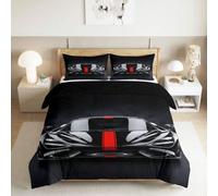 Parure de Lit Voiture Course Noire Hommes Ados 200x200cm, 3 Pièces | Housse de Couette avec 2 Taies d'Oreiller 65x65, Supercar Voiture Sport Cool, Microfibre Douce, Design Réversible Double Face