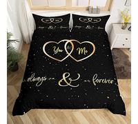 Parure de lit « You and Me » pour couple, amoureux, hommes, femmes, housse de couette respirante avec citations humoristiques, doré et noir, pour très grand lit
