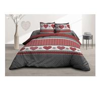 Parure Drap plat + drap-housse 140x190 + 2 T - Pur coton 57 fils - Coeurs rouge