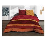 Parure Drap plat + drap-housse 140x190 + 2 T - Pur coton 57 fils - Jade rouge