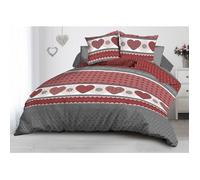 Parure Drap plat + drap-housse 140x190 + 2 Taies - Microfibre - Coeurs rouge
