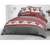 Parure Drap Plat + Drap-Housse 140x190 + 2 Taies - Microfibre - Coeurs Rouge