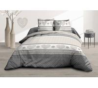 Parure Drap plat + drap-housse 160x200 + 2 T - Pur coton 57 fils - Coeurs gris