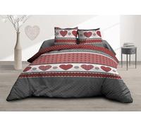 Parure Drap Plat + Drap-Housse 160x200 + 2 T - Pur Coton 57 Fils - Coeurs Rouge