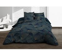 Parure Drap Plat + Drap-Housse 160x200 + 2 T - Pur Coton 57 Fils - Olinda Bleu