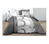 Parure Drap plat + drap-housse 160x200 + 2 T - Pur coton 57 fils - Roue libre gris