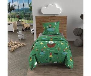 Parure Housse De Couette 120x150 Cm Pirates Vert, 100% Coton 57 Fils/Cm2, Par Soleil D'ocre