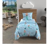Soleil d'ocre, Parure Housse de Couette 120x150 cm SIRENES Bleu, 100% Coton 57 Fils/cm2