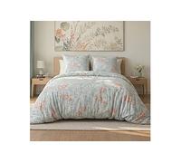 AltoBuy Parure Housse de Couette 260x240cm + 2 taies Motif Floral Turquoise et Rose 100% Microfibre - BLANDINE