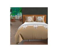 Parure Housse De Couette 260x240 Cm En Coton 57 Fils Esprit De Famille Taupe, Par Soleil D'ocre