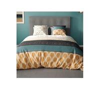 Parure housse de couette 260x240cm + 2 taies GALIANA motif graphique jaune moutarde 100% coton