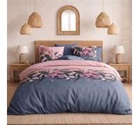 Parure housse de couette ALTOBUY BLUM 240x220cm motif floral bleu et rose 100% coton avec 2 taies Bleu
