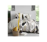 Parure housse de couette AMARANTE - 100% coton - motif palmiers noir et jaune - 260x240cm