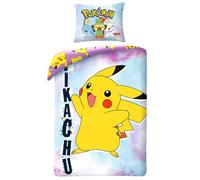 Parure de Lit Pokemon Pikachu 100% Coton, Housse de Couette 140x200 cm + Taie d'oreiller 65x65 cm, Lit Simple