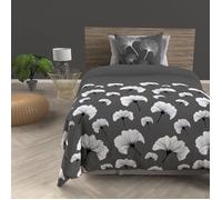 Parure housse de couette en coton 57 fils/cm2 140x200 cm GINKGO gris, par Soleil d'Ocre