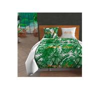 Soleil d'ocre Parure Housse de Couette en Coton 57 Fils/cm2 260x240 cm NOUMEA Vert et Blanc