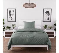 Parure housse de couette en microfibre lavée 140x200 cm BOHEME vert kaki, par Soleil d'Ocre