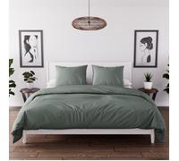Parure housse de couette en microfibre lavée 240x220 cm BOHEME vert kaki, par Soleil d'Ocre