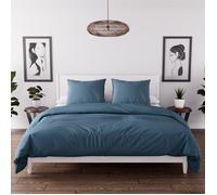 Parure housse de couette en microfibre lavée 260x240 cm BOHEME bleu canard, par Soleil d'Ocre