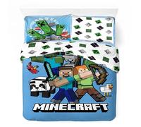 Parure Housse de Couette en Minecraft - 1 Housse de Couette 240 X 220 Cm + 2 taies d'oreiller 65 X 65 cm- 100% Coton (Parure de lit Minecraft 2 Personnes, 240 X 220 Cm - A)