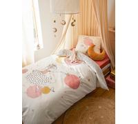VERTBAUDET Parure Housse de Couette Enfant et taie d'oreiller avec Coton recyclé Princesse POESIE Blanc imprimé 140X200 63X63