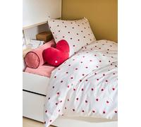 Parure housse de couette enfant et taie d'oreiller COEURS blanc imprimé 140X200 63X63