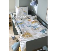 Parure housse de couette enfant et taie d'oreiller JURASSIC CAMP blanc imprimé 140X200 50X75