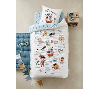 Parure housse de couette enfant et taie d'oreiller P COMME PIRATE écru / bleu 140X200 50X75