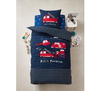 Parure housse de couette enfant et taie d'oreiller PETIT POMPIER bleu foncé 140X200 50X75