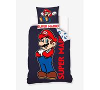 Parure housse de couette enfant et taie d'oreiller Super Mario marine 140X200 63X63