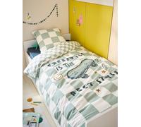 Parure housse de couette et taie d'oreiller carreaux vert 140X150 63X63