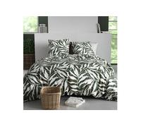 AltoBuy Parure Housse de Couette 260x240cm + 2 taies Motif Feuillage Vert et Blanc 100% Coton - FILIBERTE