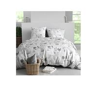 Parure housse de couette JOSSELIN motif feuillage palmier blanc et noir 100% coton 240x220cm (2 taies)